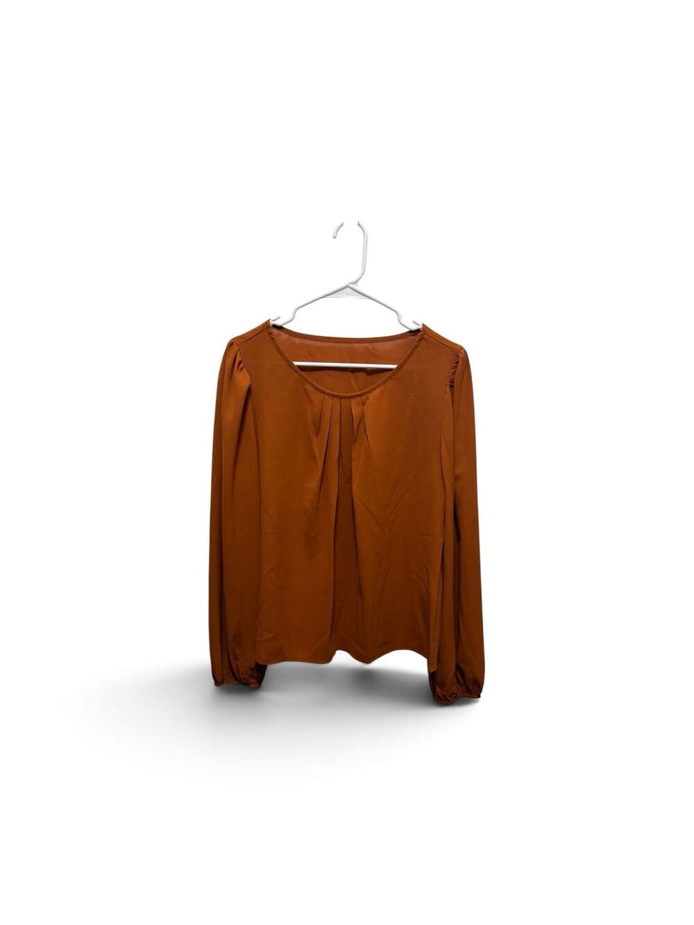 SHEIN Women Pleated Long Sleeve Blouse Caramel Size XL